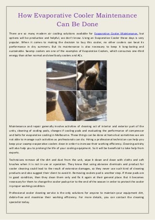 How Evaporative Cooler Maintenance Can Be Done How Evaporative Cooler Maintenance Can Be Done