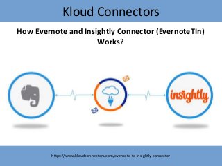 Kloud Connectors
https://www.kloudconnectors.com/evernote-to-insightly-connector
How Evernote and Insightly Connector (EvernoteTIn)
Works?
 