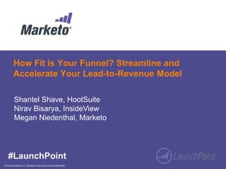 How Fit is Your Funnel? Streamline and
Accelerate Your Lead-to-Revenue Model
Shantel Shave, HootSuite
Nirav Bisarya, InsideView
Megan Niedenthal, Marketo

#LaunchPoint
© 2013 Marketo, Inc. Marketo Proprietary and Confidential

 
