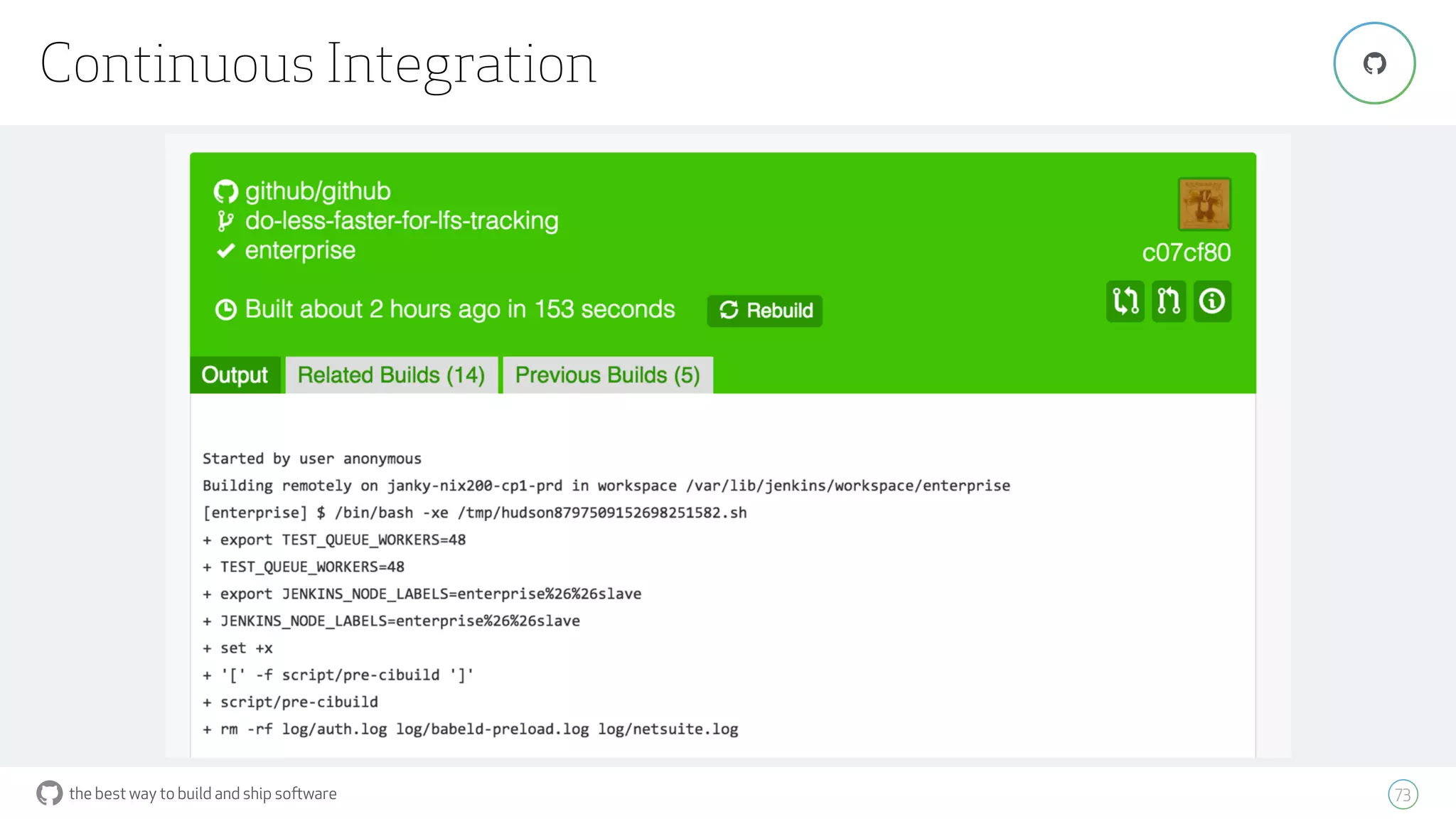 the best way to build and ship software
Continuous Integration
73
"
 