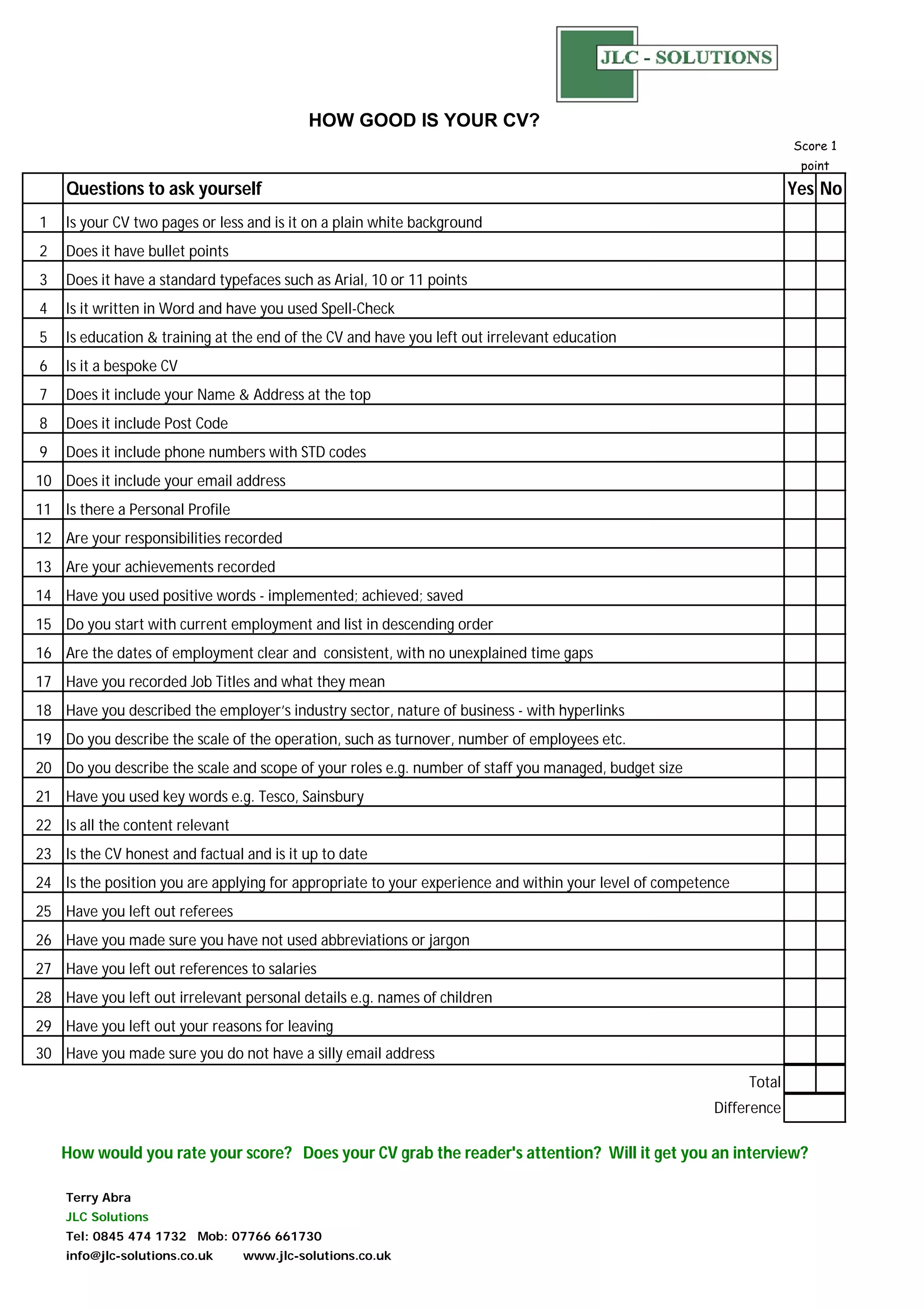 How Good Is Your Cv Checklist | PDF | Resume Writing and Advice | Job ...