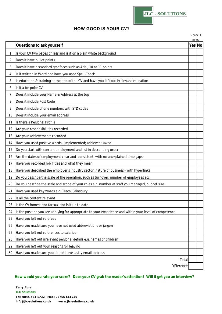 How Good Is Your Cv Checklist
