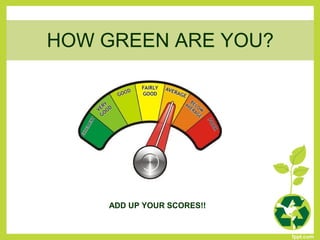 HOW GREEN ARE YOU?
ADD UP YOUR SCORES!!
 