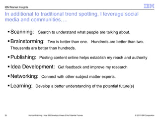 Application Innovationhttp://www-935.ibm.com/services/us/gbs/thoughtleadership/HorizonWatching:  How IBM Develops Views of the Potential Futures