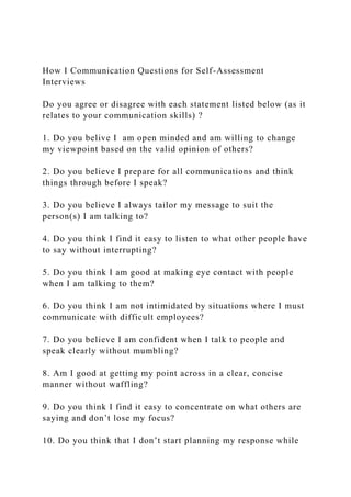 How I Communication Questions for Self-Assessment Interviews D.docx