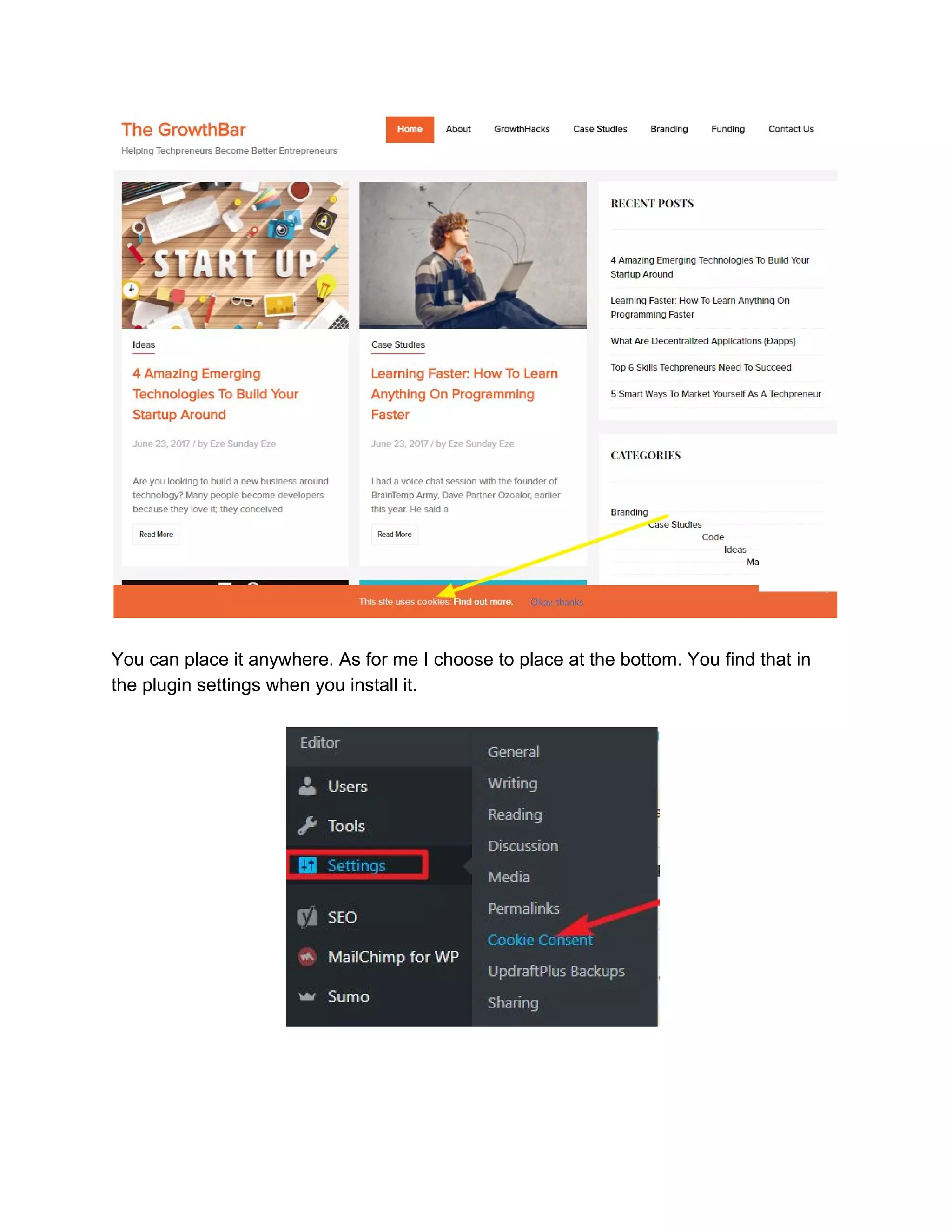 You can place it anywhere. As for me I choose to place at the bottom. You find that in
the plugin settings when you install it.
 