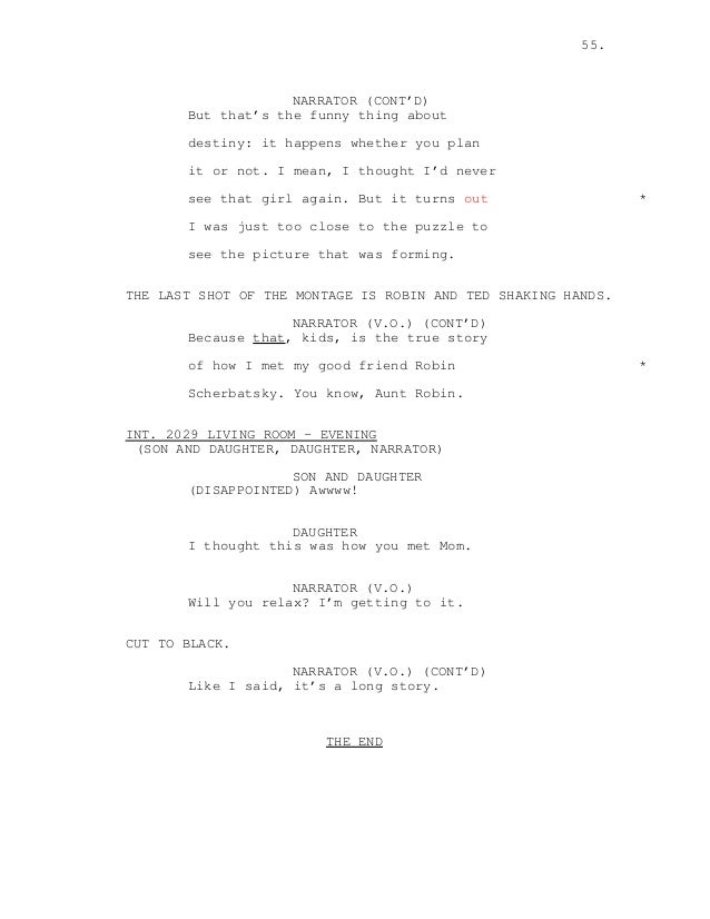 How I Met Your Mother Pilot Script How I Met Your Mother Pilot Script