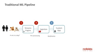 Traditional ML Pipeline
Streams
Engine
A cat or a dog?
Ingestion
Custom
App
1 2 1
Pre-processing Notification
 
