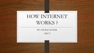 HOW INTERNET
WORKS ?
BY ANURAG KUMAR
12D173
 