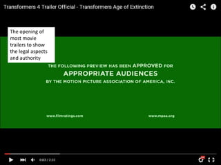 The opening of
most movie
trailers to show
the legal aspects
and authority
 