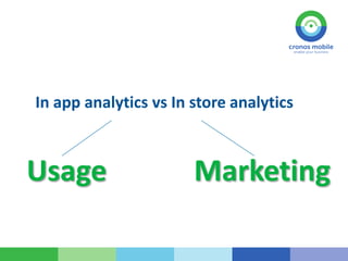 In app analytics vs In store analytics
Usage Marketing
 