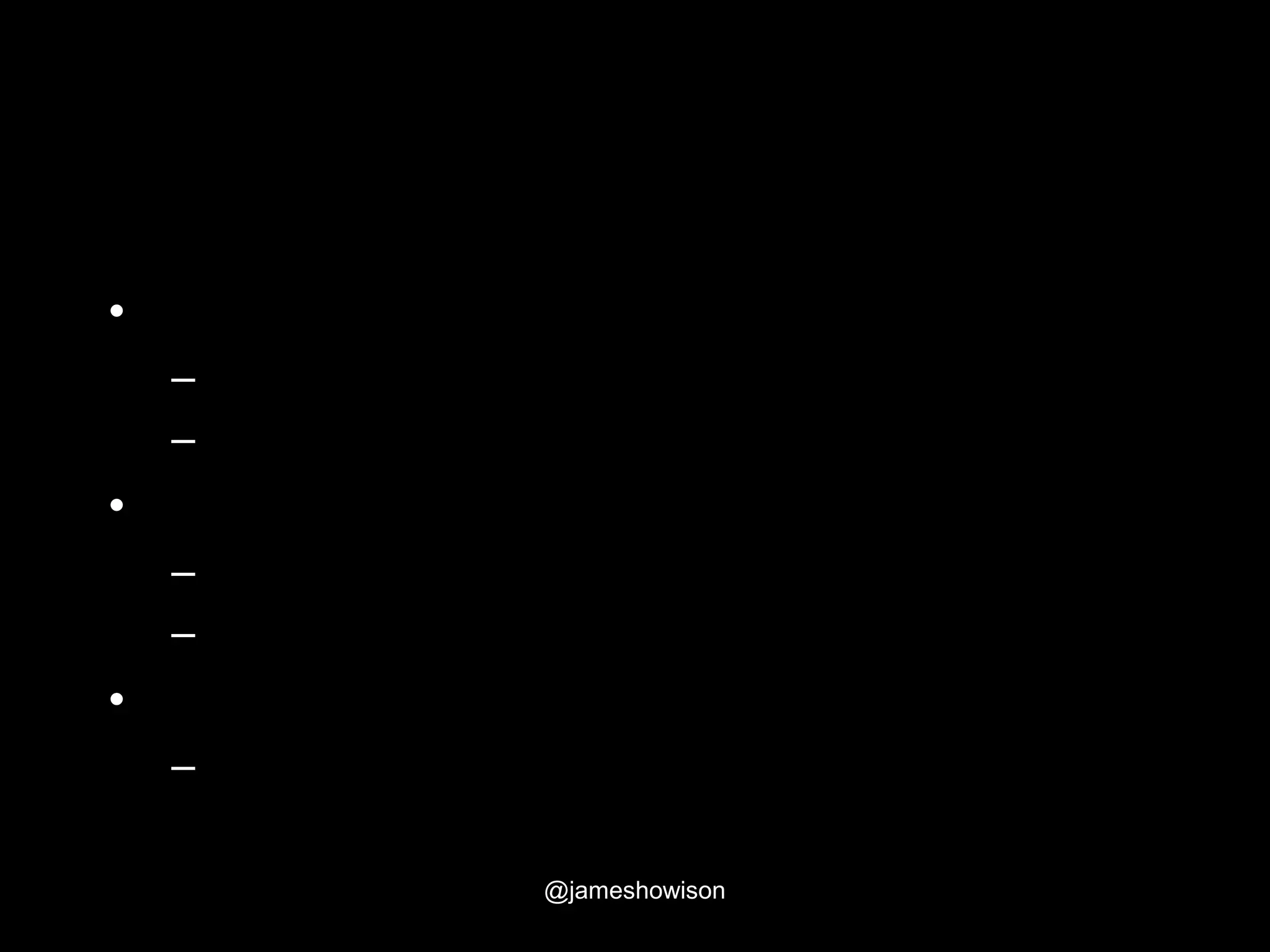 A research arc
• Participant Observation
– one case
– participation and observation
• Replication
– two cases chosen by replication logic
– Study of project archives
• Candidate theory development
– develop candidate theory and demonstrate it’s
usefulness
@jameshowison
 