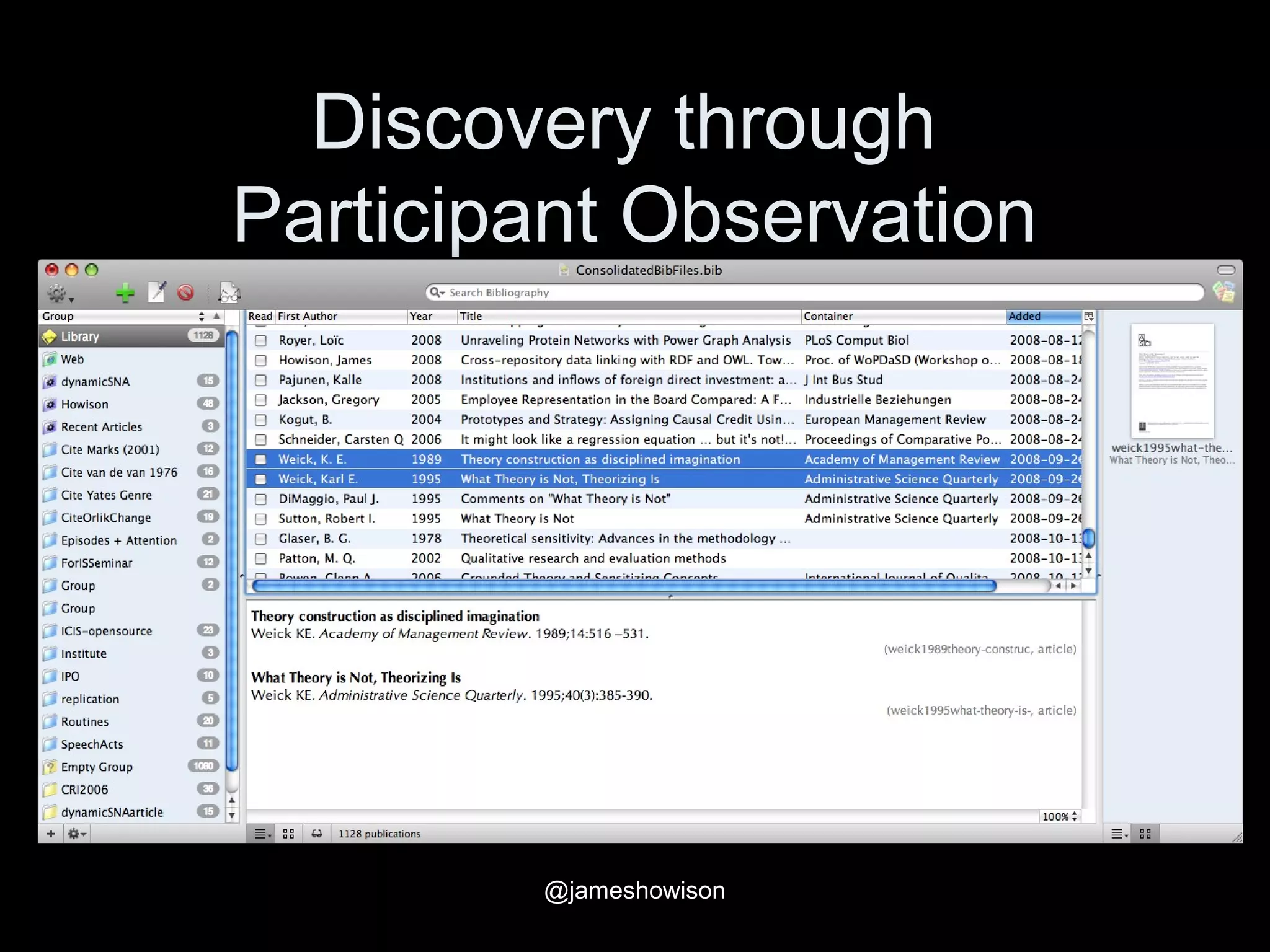 Discovery through
Participant Observation
@jameshowison
 