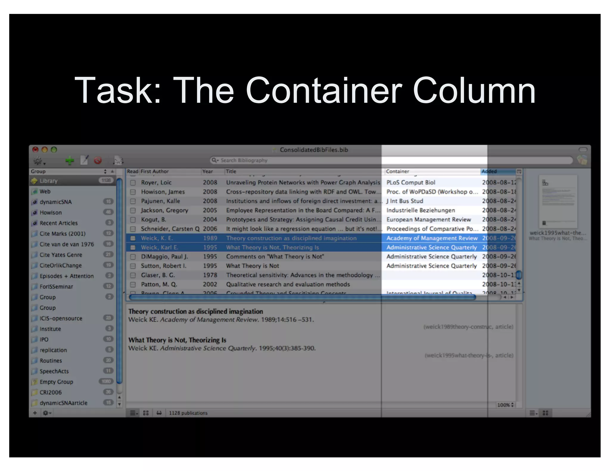 Task: The Container Column
 