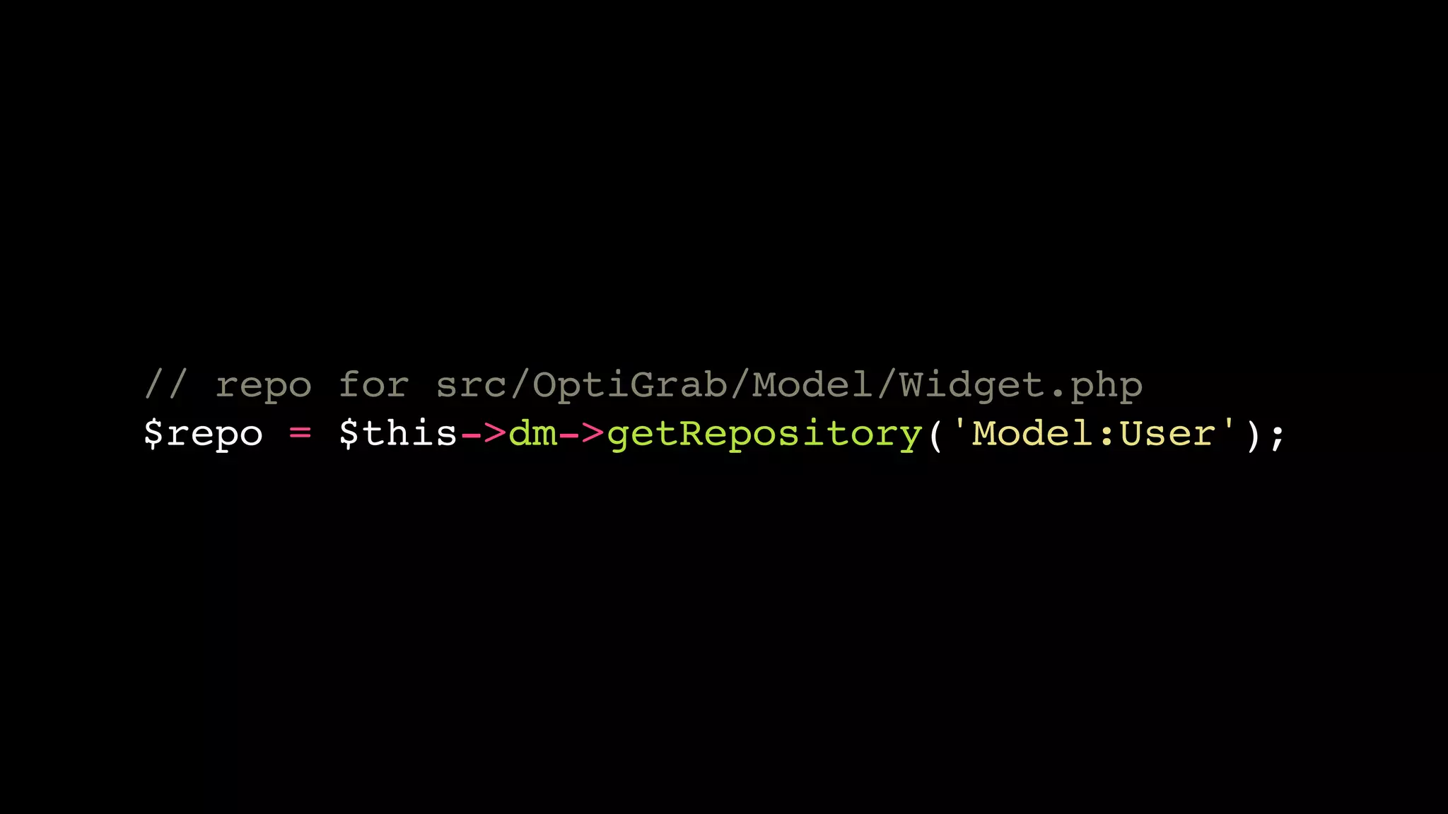// repo for src/OptiGrab/Model/Widget.php
$repo = $this->dm->getRepository('Model:User');
 