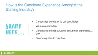 © Glassdoor, Inc. 2016
How is the Candidate Experience Amongst the
Stafﬁng Industry?
•  Career sites do matter to our cand...