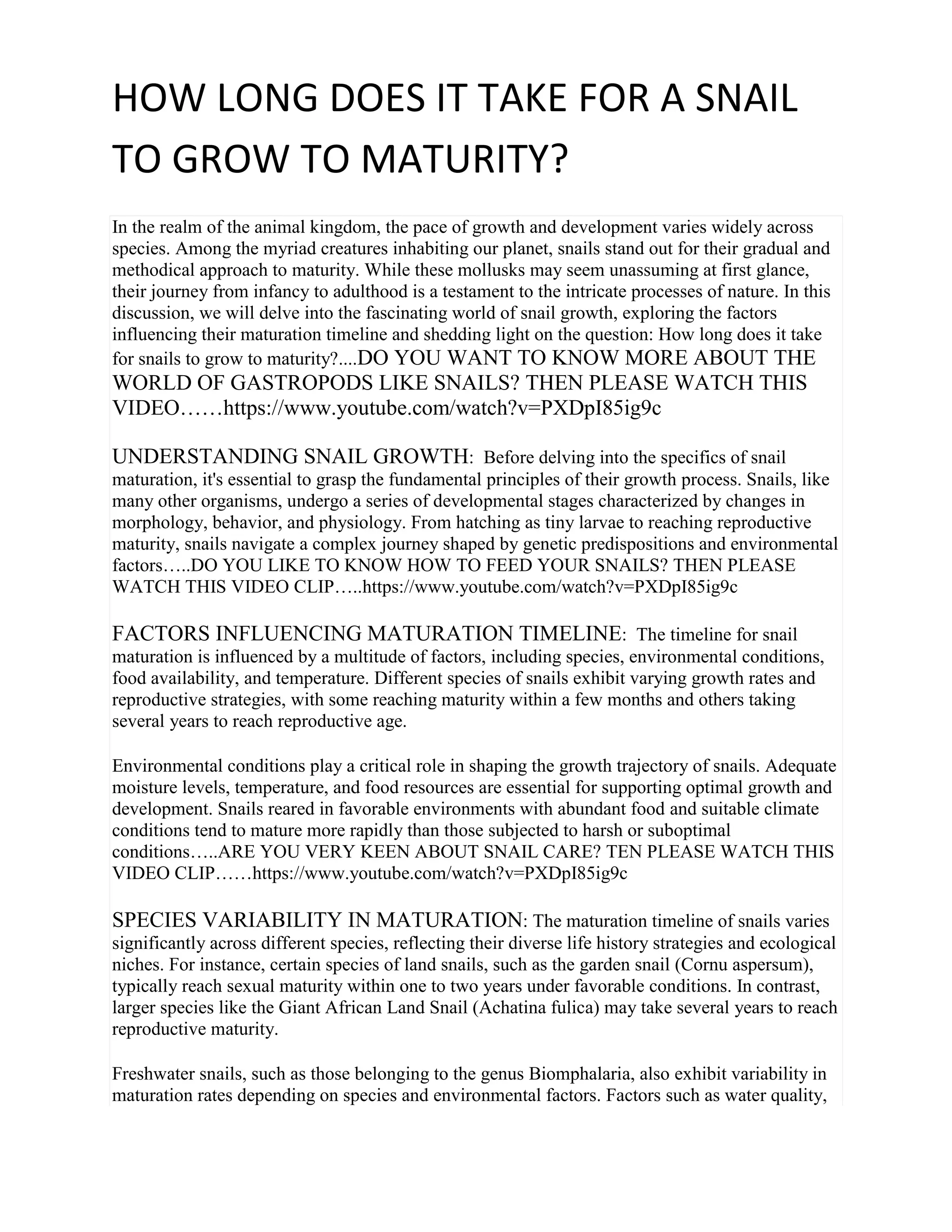 HOW LONG DOES IT TAKE FOR A SNAIL TO GROW TO MATURITY..docx