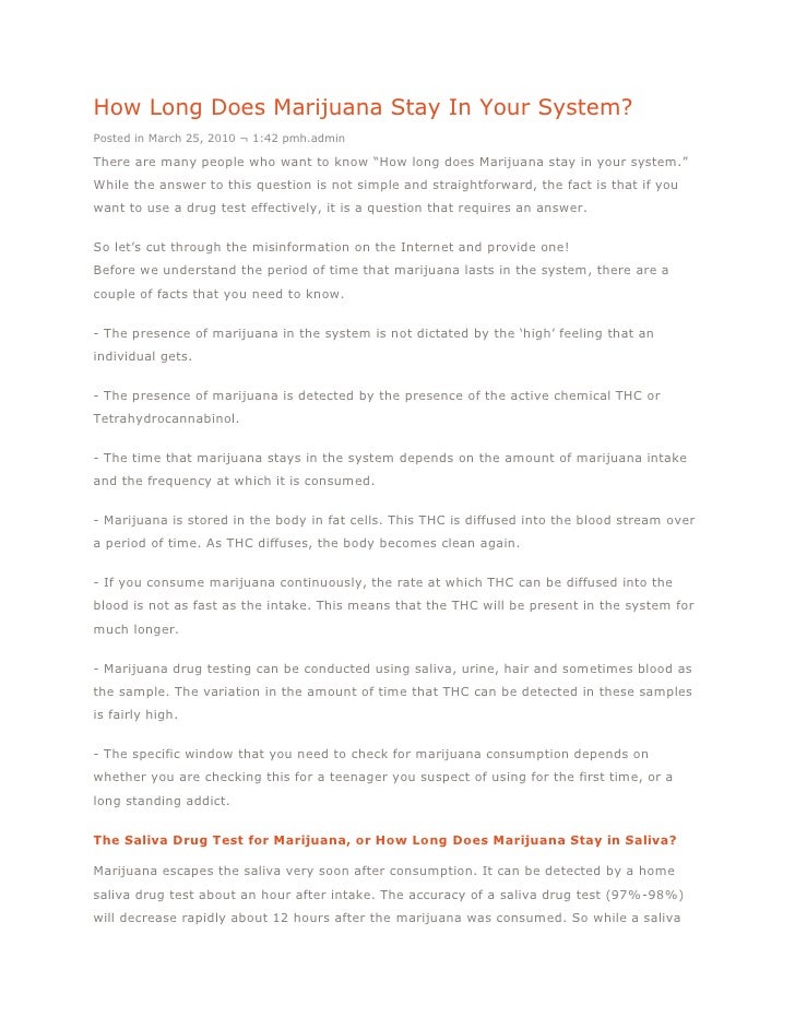 How Long Does Marijuana Stay In Your System By Home Health Testing Bl