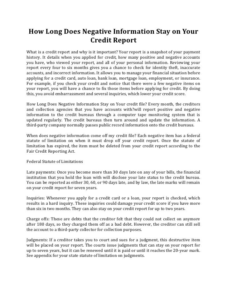 How Long Does Negative Information Stay On Your Credit Report
