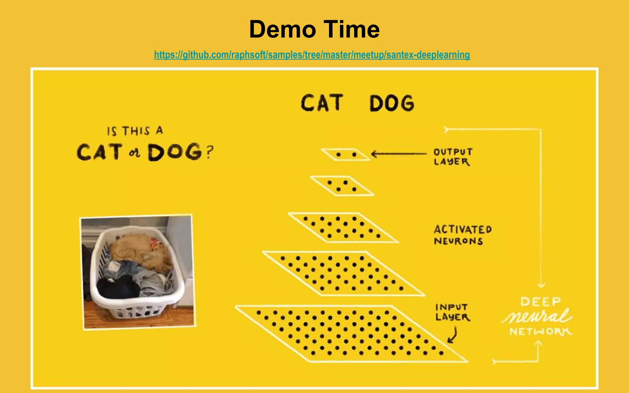Demo Time
https://github.com/raphsoft/samples/tree/master/meetup/santex-deeplearning
 