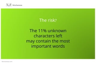 The 11% unknown
characters left
may contain the most
important words
The risk?
Ninchanese.com
 