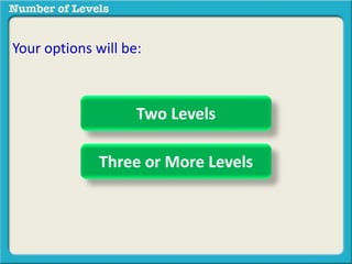 Your options will be: 
Two Levels 
Three or More Levels 
 