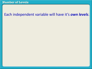 Each independent variable will have it’s own levels. 
 