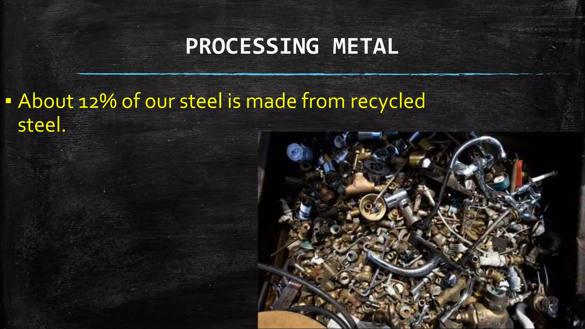 PROCESSING METAL
▪ About 12% of our steel is made from recycled
steel.
 