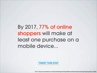...78% of tablet owners
will use their tablets to
make purchases...

TWEET THIS STAT

Source: http://www.adweek.com/news/a...