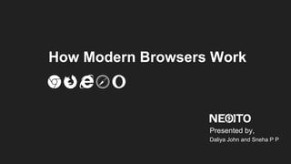 How Modern Browsers Work
Presented by,
Daliya John and Sneha P P
 