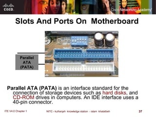 Slots And Ports On  Motherboard  Parallel ATA  ( PATA )  is an interface standard for the connection of storage devices such as  hard disks , and  CD-ROM  drives in computers. An IDE interface uses a 40-pin connector.  Parallel ATA  ( PATA ) 