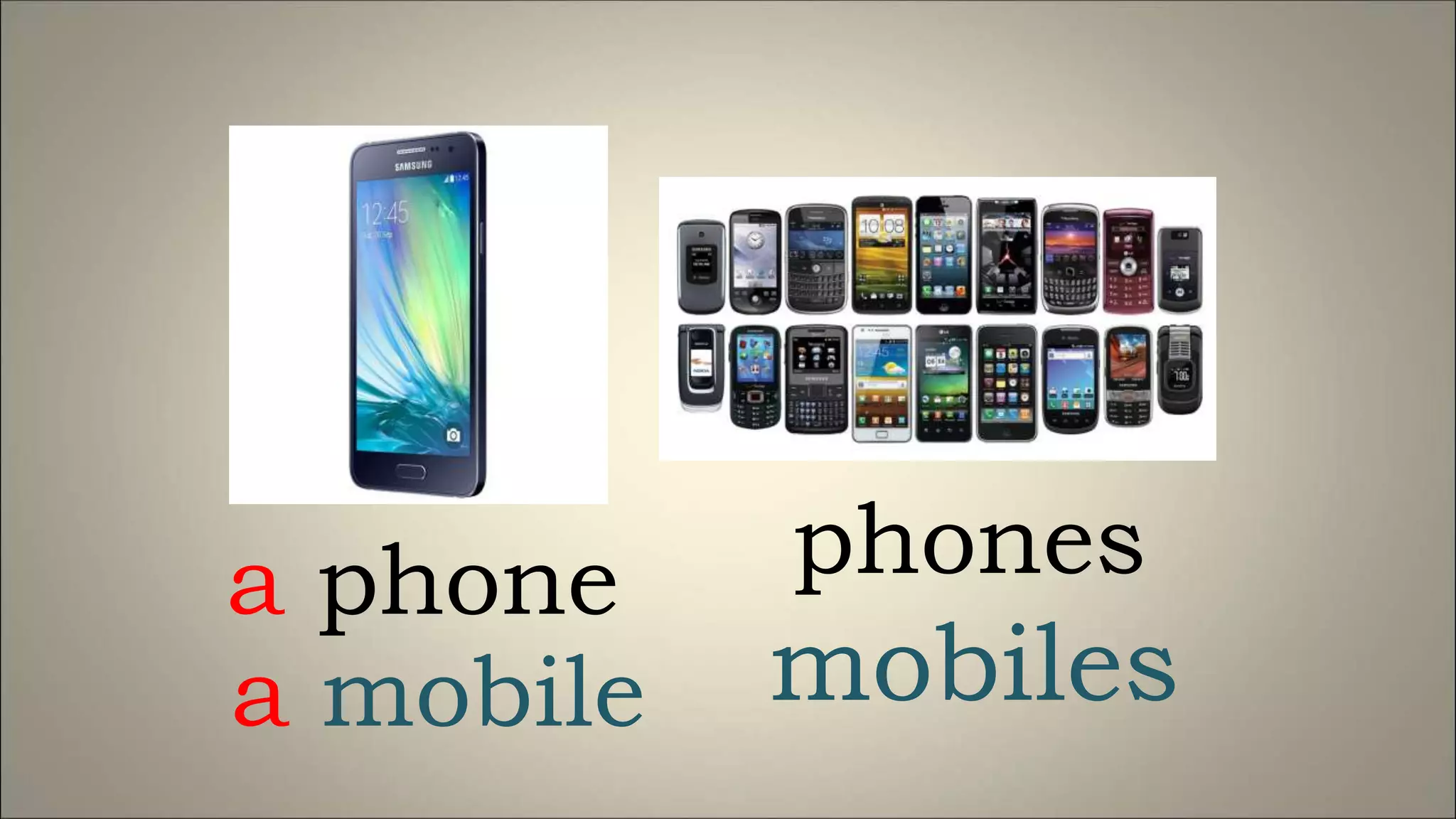 a phone
a mobile
phones
mobiles
 