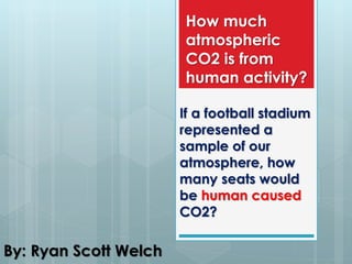 How much
atmospheric
CO2 is from
human activity?
If a football stadium
represented a
sample of our
atmosphere, how
many seats would
be human caused
CO2?
By: Ryan Scott Welch
 