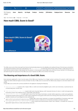 How much CIBIL Score is Good : A Comprehesive Guide | PDF