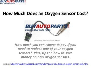 How Much Does an Oxygen Sensor Cost?
source: http://www.buyautoparts.com/howto/how-much-does-an-oxygen-sensor-cost.htm
How much you can expect to pay if you
need to replace one of your oxygen
sensors? Plus, tips on how to save
money on new oxygen sensors.
 