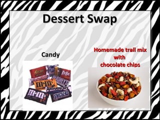 DDeesssseerrtt SSwwaapp 
CCaannddyy 
HHoommeemmaaddee ttrraaiill mmiixx 
wwiitthh 
cchhooccoollaattee cchhiippss 
 