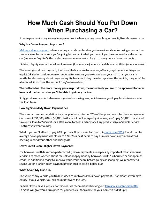 how much down payment should you put on a car