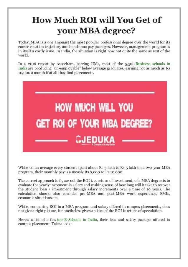 How Much Roi Will You Get Of Your Mba Degree
