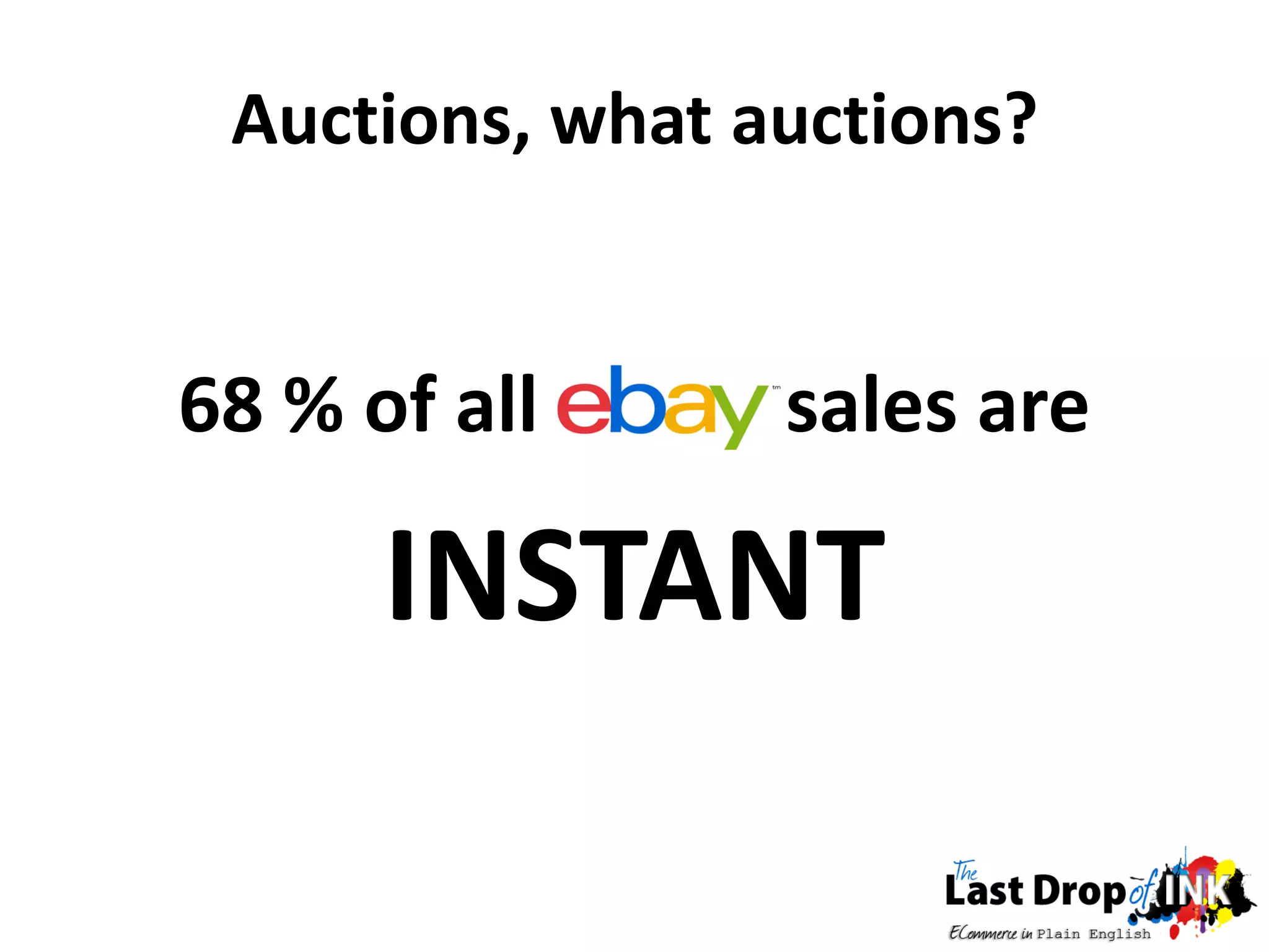 Auctions, what auctions?


68 % of all eBay sales are

     INSTANT
 