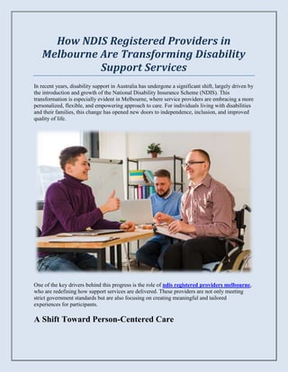 How NDIS Registered Providers in Melbourne Are Transforming Disability ...