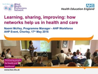 Learning, sharing, improving: how
networks help us in health and care
Naomi McVey, Programme Manager - AHP Workforce
AHP Event, Chorley, 17th
May 2016
 