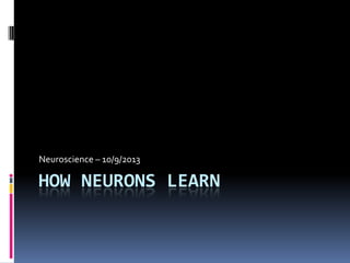 HOW NEURONS LEARN
Neuroscience – 10/9/2013
 