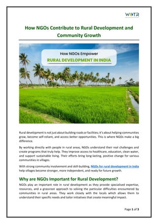 How NGOs Contribute to Rural Development and Community Growth | PDF