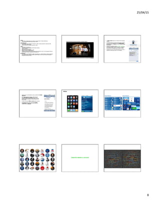 25/04/15	
  
8	
  
Online Advertising Obama
Search
•  The Obama campaign spent $3.5 million on Google search in October 2008 alone.
•  Yahoo collected $673,000 during the same month.
Social Networks
•  The campaign spent $467,000 on Facebook in 2008, including $370,000 in September 2008.
•  $61,000 went to Black Planet.
•  Only $11,000 went to MySpace spending in 2008.
Media
•  $138,000 went to BET.com
•  Time Warner spending totaled $337,000 before October.
•  Politico, $145,000
•  WashingtonPost, $100,0000.
•  NBA.com, $21,000 in September 2008
•  Weather Channel, $108,000 all year.
•  Through ad network Centro, the campaign spent $630,000 on local TV and newspaper Web sites
before October. Another $100,000 went through Cox.
Ad networks:
•  The campaign spent $600,000 in 2008 on Advertising.com, Collective Media, Undertone Networks,
Burst Media, Quigo, DrivePM, Pulse360, Specific Media, and online video networks Broadband
Enterprises and Tremor Media.
30 minute TV Commercial Text Messaging & Mobile
•  A million people signed up for Obama's text-messaging
program
•  On the night Obama accepted the Democratic nomination
at Invesco Field in Denver, more than 30,000 phones
among the crowd of 75,000 were used to text in to join
the program
•  Supporters on average received 5 to 20 text messages
per month, depending on where they lived -- the program
was divided by states, regions, zip codes and colleges –
and what kind of messages they had opted to receive.
•  On Election Day, every voter who'd signed up for alerts in
battleground states got at least 3 text messages
E-mail
•  Obama's opt-in e-mail database contains upwards of 13 million
addresses
•  Over the course of the campaign, aides sent more
than 7,000 different messages, many of them
targeted to specific donation levels (people who gave
less than $200, for example, or those who gave more
than $1,000).
•  In total, more than 1 billion e-mails landed in inboxes.
•  Four years ago, Sen. John F. Kerry had 3 million
e-addresses on his list; former Vermont governor
Howard Dean had 600,000.)
iPhone Application Brand Obama - Segmentation
Brand Obama - Segmentation
DEBATES OBAMA vs McCAIN
Obama	
  vs	
  McCain	
  –	
  1st	
  debate	
  
 