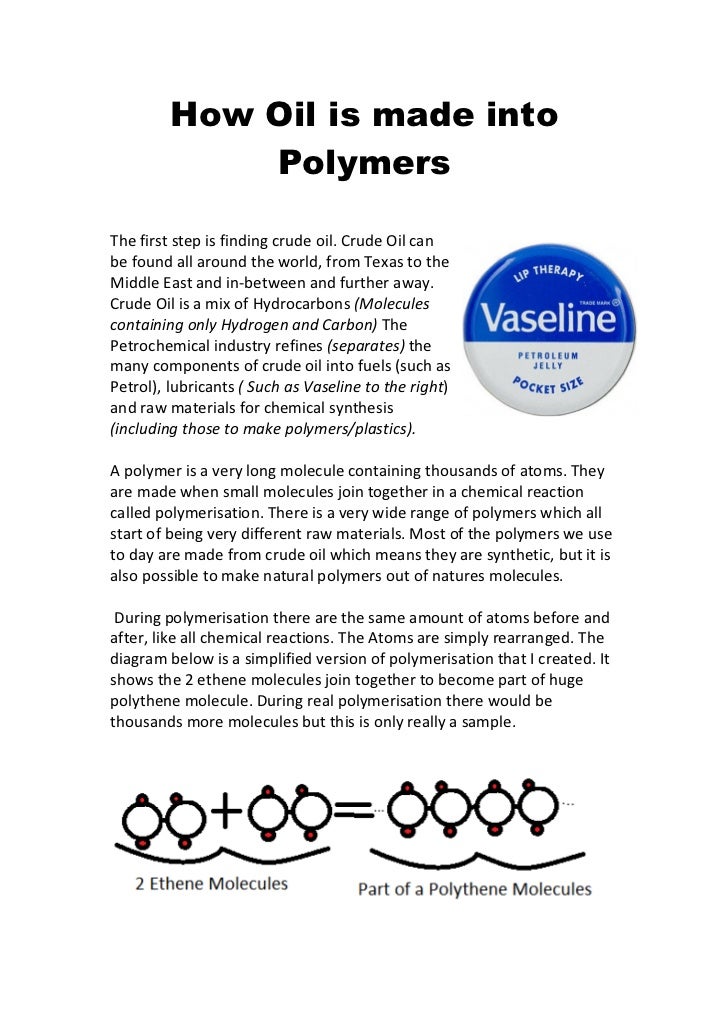 How Oil is made into Polymers