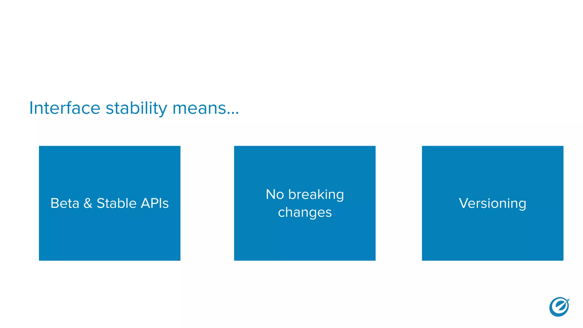 Interface stability means...
Beta & Stable APIs
No breaking
changes
Versioning
 