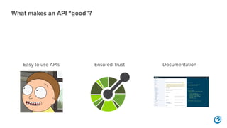 Easy to use APIs
What makes an API “good”?
Ensured Trust Documentation
 