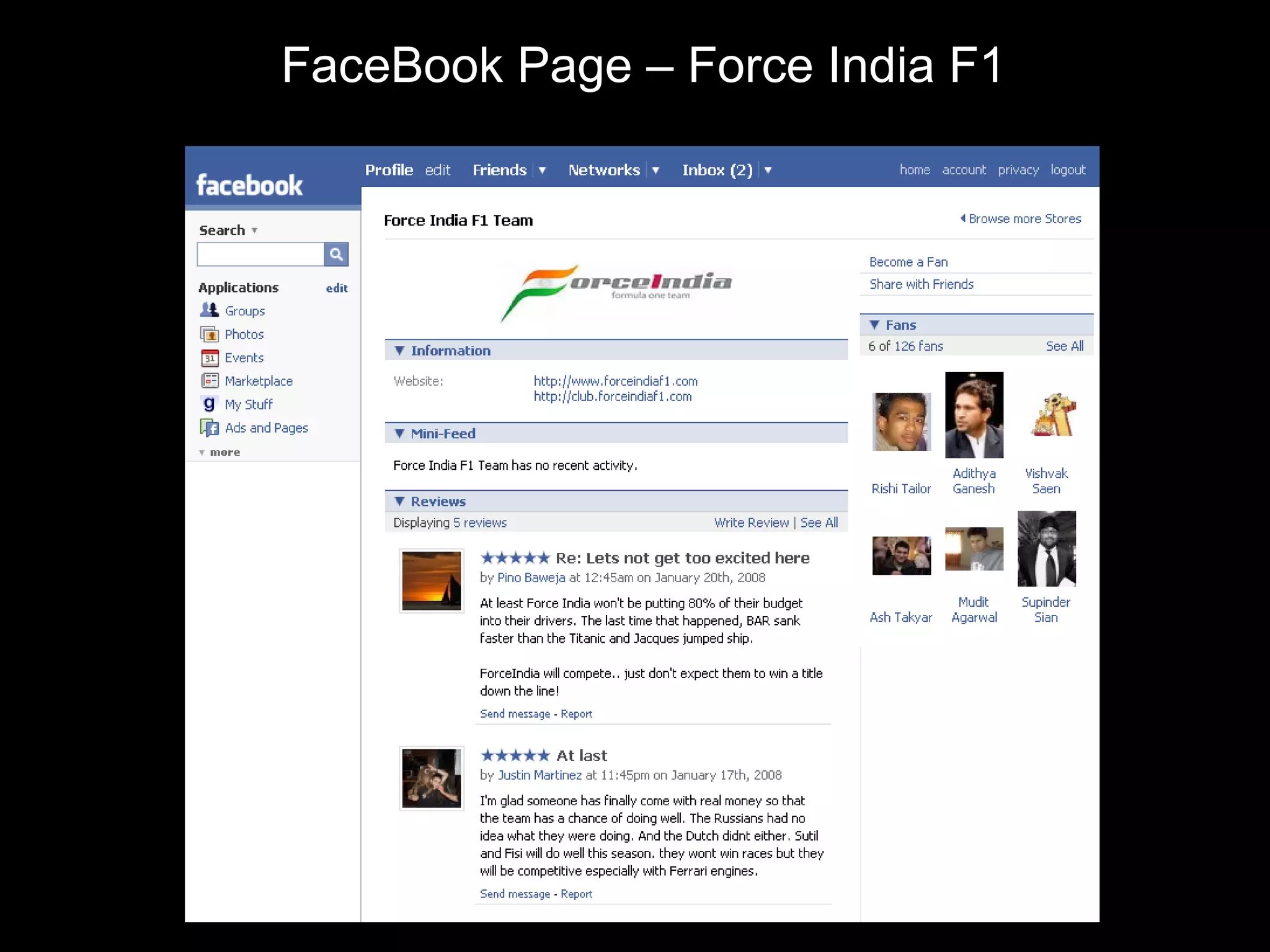 FaceBook Page – Force India F1 
