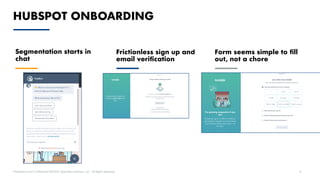 Proprietary and Confidential ©2020 OpenView Advisors, LLC. All Rights Reserved 8
Segmentation starts in
chat
Frictionless sign up and
email verification
HUBSPOT ONBOARDING
Form seems simple to fill
out, not a chore
 