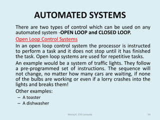 Presentation software	Presentation software is used to create presentations, quizzes, e-learning packages, information points and many other multimedia products.	Most presentation software packages allow you to create your multimedia product using a series of slides. Text, images, video, animations, links and sound can be combined on each slide to create a sophisticated final product.	The most widely used presentation software is Microsoft PowerPoint but there is other presentation software, such as Impress (part of the OpenOffice suite).Manoj K. CVS Lonavala22 Multimedia is the use of several types of media outputs from a computer in order to give the user a richer and more interesting experience